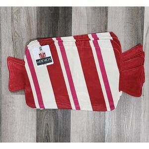 Peppermint Candy Shaped Placemats Velvet‎ Red White Stripes 13x19 Christmas 4 Pc